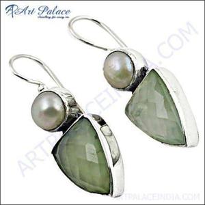 Boucles d'oreilles pendantes R Art Palace en argent 925 avec perle d'eau douce et pierre précieuse verte, style hip-hop pour femme, plaqué argent, pour anniversaire - Product Image 3