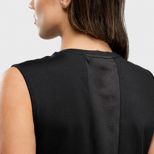 Camiseta sin Mangas Negra para Mujer, Cuello Redondo, Tejida, Transpirable, Estilo Minimalista, Largo Regular, Color Sólido, Ropa Deportiva - Product Image 6