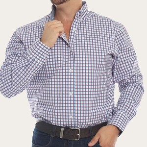 Chemise habillée à carreaux personnalisée pour homme, manches longues, formelle, boutonnée, en coton, motif quadrillé rouge et bleu, pour le printemps - Product Image 6