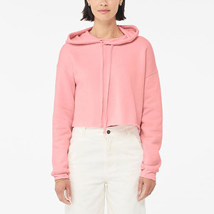 Sudadera con capucha rosa para mujer, estilo crop, hombros caídos, manga larga, informal - Product Image 1
