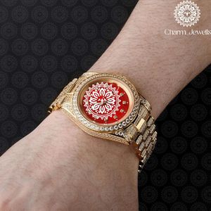 Charm_Jewells Luxury Gold Men's <b>Watch</b> 42mm Round Dial Sapphire Crystal Analog Quartz Folding Clasp Fashion Jewelry - Product Image 2