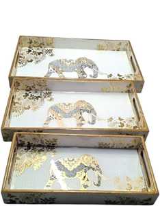 Juego de 3 bandejas de servir de madera con estampado en esmalte, color madera natural, tamaño personalizado, diseño Art Deco, elegante y lujoso, para Ramadán y Diwali - Product Image 6