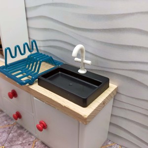 Mini cocina de juguete con fregadero, grifo, microondas, encimera de madera, juego de cocina para mayores de 14 años - Product Image 5