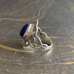 Wholesale Bali Filigree 925 Silver <b>Lapis</b> <b>Lazuli</b> <b>Ring</b> Vintage Teardrop Pear Blue Gemstone Ethnic Jewelry Bulk Supplier - Product Image 4
