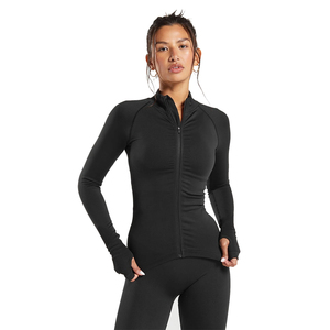 Custom Women Yoga Jacket <b>Top</b> Slim Fit <b>Zipper</b> Gym Fitness Wear Quick Dry Lightweight Running Sportswear Women Yoga Jacket - Product Image 1