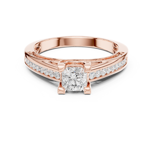 แหวนเพชรเดี่ยวทรงเรขาคณิตทอง 14K เพชรเพาะเลี้ยงในห้องปฏิบัติการ ได้รับการรับรองจาก GRA พร้อมเพชรทรงเหลี่ยมสี่เหลี่ยมและเพชรทรงกลมแบบฝัง - Product Image 1