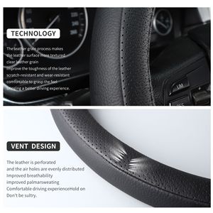 Housse de volant de voiture universelle en cuir microfibre 15 pouces, élastique, antidérapante, respirante, inodore, noir rose - Product Image 4