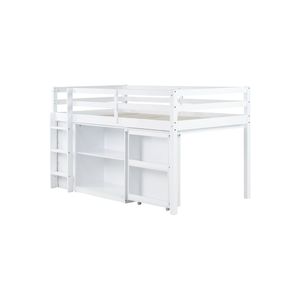 Letto a soppalco singolo in legno di gomma con cassetti contenitore, scrivania e mobiletto con ripiani - Letti per bambini - Product Image 6