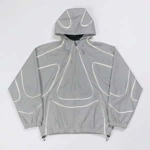 Custom Grey Reflective Piping <b>Techwear</b> Tracksuit Men Windbreaker Rain <b>Jacket</b> And Pants Set Wholesale - Product Image 2