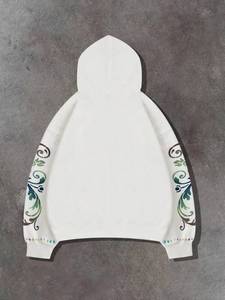 Sweat-shirts à capuche zippés pour hommes en molleton 100% coton, imprimés de strass multicolores personnalisés, style streetwear oversize, avec logo frontal OEM - Product Image 6