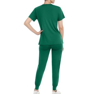 Conjunto de Uniforme Médico Verde para Mujer de Primera Calidad, Top con Cuello en V y Bolsillo, Pantalones con Cordón, Uniforme de Hospital, Tejido de Algodón y Poliéster - Product Image 2
