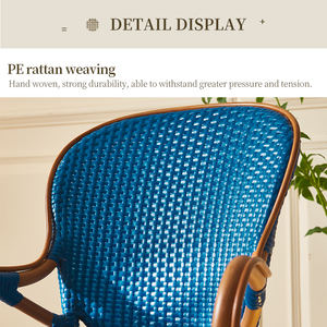 Chaise de salle à manger en rotin naturel de style bistrot français, cadre en rotin PE, dossier antique, fabrication artisanale, imperméable, résistant aux UV, pour l'extérieur - Product Image 3