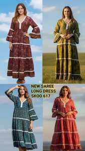Robe longue en soie vintage SK Noor Sons pour femme, taille unique, multicolores, imprimé numérique, lavable, coupe trapèze, décontractée - Product Image 3