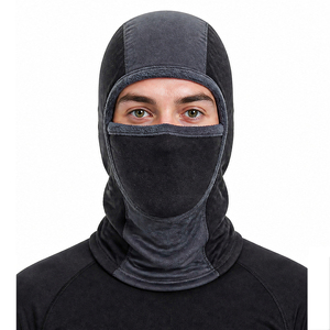 Masque de ski en polaire noir pour homme, style tendance, couvre-visage complet, thermique, coupe-vent, capuche, sports de plein air, masque de moto - Product Image 1