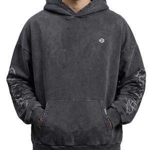 Sudadera con capucha vintage para hombre, de algodón y forro polar, con estampado gráfico en la manga, estilo urbano, jersey negro, fabricación a granel - Product Image 5