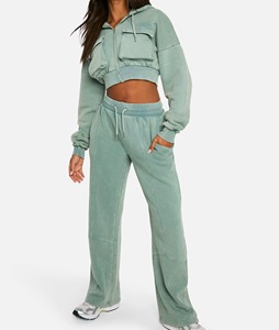Conjunto de Sudadera con Capucha y Pantalones Deportivos de Dos Piezas para Mujer, Diseño Sólido, 100% Algodón Antibacteriano - Product Image 3