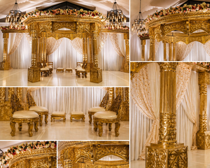 Mandap double piliers doré de luxe pour mariage en destination, Mandapam opulent sur le thème Bollywood, Mandap en fibre majestueux USA - Product Image 6