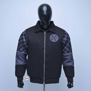 Custom Design <b>Mens</b> Black Bomber <b>Jacket</b> With Checkered Sleeves And OXG Patch Streetwear Style Autumn Wear Zipper Closure <b>Jackets</b> - Product Image 1