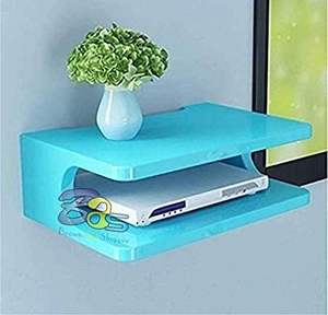 Estante de pared de madera con caja superior integrada |   Soporte para TV Box para el Hogar |   Soporte de pared elegante para router Wi-Fi y mueble de TV (azul) - Product Image 3