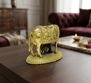 Idole de veau en laiton pur 4,5x3x3,5cm 100% laiton Gau Mata Murti Décoration de temple Puja Cadeau spirituel pour Diwali et la maison - Product Image 4