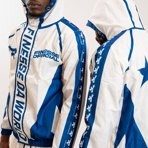 Finesse Oficial Men's Hooded Racer Softshell <b>Jacket</b> White Blue Windproof Breathable <b>Fleece</b> <b>Lined</b> Zipper Closure Winter Wear - Product Image 1