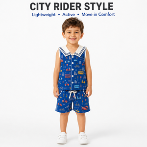 ชุดเซ็ตฤดูร้อน City Rider เสื้อแขนยาวและกางเกงขาสั้นผ้าฝ้าย 100% สีพื้น สีตามสั่ง ชุดลำลองสำหรับเด็ก unisex - Product Image 2