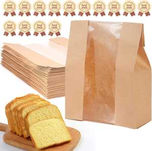 Handmade Embossed Resealable Baking <b>Bags</b> for Breakfast Lunch Kraft Paper Stand Zipper Top Baked Food <b>Storage</b> 35x21x9cm Window - Product Image 4