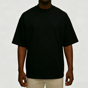 T-shirt noir surdimensionné à manches courtes et col rond pour homme avec impression personnalisée au dos, coupe classique, jersey tricoté 100% coton respirant - Product Image 4
