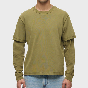 เสื้อยืดแขนยาวผู้ชายทรงหลวม ผ้าฝ้าย 100% 240gsm เจอร์ซีย์ถักสองชั้น สวมใส่สบาย เหมาะสำหรับออกกำลังกาย เสื้อยืดสองชั้นสำหรับผู้ชาย - Product Image 1