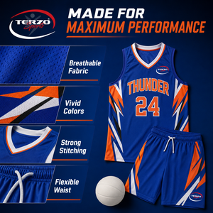 ชุดบาสเก็ตบอล OEM แบบกำหนดเอง รุ่น Thunder แห้งเร็ว พร้อมเสื้อและกางเกงขาสั้นแบบ Sublimated สำหรับทีมมืออาชีพ - Product Image 5