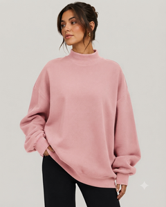 Sudadera Oversize Rosa de Cuello Alto para Mujer, Manga Larga, Tejido de Algodón, Estilo Casual, para Otoño - Product Image 1