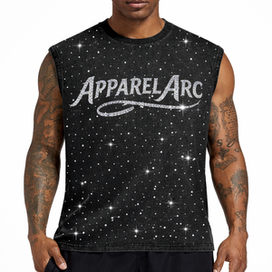 T-shirt sans manches personnalisé en gros pour hommes, motif galaxie, effet scintillant argenté, débardeur musculaire, fabricant OEM sur mesure - Product Image 1
