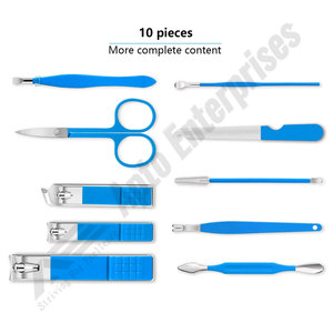 Étui élégant bleu, ensemble de manucure 10 pièces, kit de coupe-ongles de voyage mini, outils de soin des pieds, kit de toilettage en acier inoxydable - Product Image 2