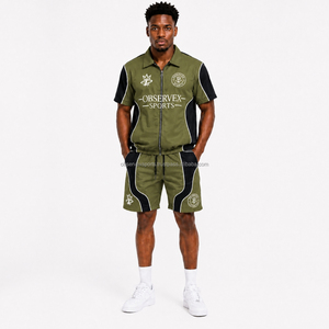Windbreaker Set Men Polyester 3m Reflective Stripe Nylon Tracksuits Custom Windbreaker <b>Zip</b> Jacket Short Set Track Jogger - Product Image 1