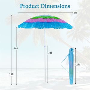 Ombrellone Tiki Multicolore da 6 Piedi per Patio, Tropicale da Esterno con Pulsante di Inclinazione, Pieghevole per Hotel e Spiagge, Raggio 2,7m e 3m - Product Image 4