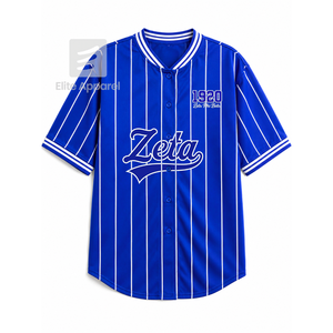 Camiseta personalizada de la hermandad Zeta Phi Beta, de manga corta, con logotipo en la parte delantera, camiseta a rayas azul y blanca para mujer, ropa griega. - Product Image 1