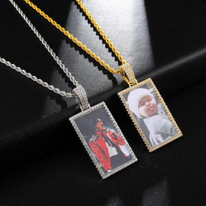 Hip Hop Style Jewelry Iced Out Photo Frame Lab Diamond Custom <b>Memory</b> Luxury Square Photo Pendant Charm Jewelry - Product Image 1