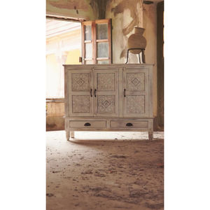 Vintage Indian wooden <b>sideboard</b> with carved decorations <b>Sideboard</b> in <b>White</b> Distressed Finish - Product Image 5