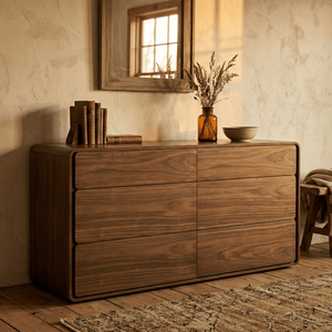 Modern Minimalist Mora Teak Solid Wood Freestanding Dresser with Natural Finish <b>6</b> <b>Drawers</b> for Bedroom Farmhouse Living Room Use - Product Image 6
