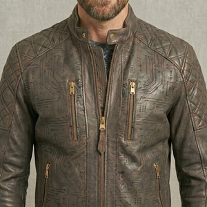 Nouveautés : Blousons motards décontractés pour hommes à col montant en cuir d'agneau véritable avec fermeture éclair et quatre poches pour l'hiver 2026 - Product Image 6