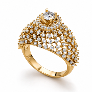 Bague Solitaire Ronde de Luxe, Design en Forme d'Éventail Multi-Rangées Pavé de Diamants, Diamant de Laboratoire, Bijoux Personnalisés OEM ODM - Product Image 1