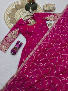 <b>Pink</b> Embroidered Anarkali Suit With Dupatta Traditional Indian <b>Wedding</b> <b>Dress</b> Women Floor-Length Loose Fit - Product Image 6