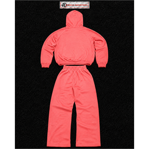 Conjunto de Sudadera con Capucha Oversize Rosa Coral para Hombre, Estilo Urbano Personalizado, Sudadera Tipo Pullover y Pantalones de Pierna Ancha con Botones a Presión, Venta al por Mayor - Product Image 6