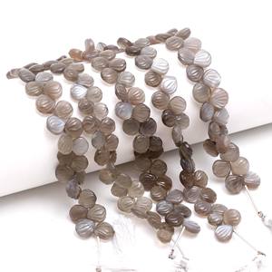 Perles de coquillages sculptées en pierre de lune grise naturelle, perles de pierres précieuses sculptées à la main, perles de pierre de lune percées sur le côté pour la fabrication de bijoux 9-10mm - Product Image 6