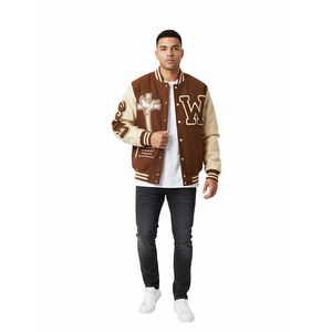 Veste universitaire pour homme Christian "Grace W" Dove Cross - Blouson Letterman marron et beige avec broderie Faith - Product Image 3
