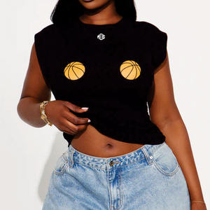 Camiseta Corta sin Mangas Personalizada, Ajustada, Elástica, de Algodón, Estilo Urbano, con Estampado Gráfico, Marca Privada, Camiseta de Moda para Mujer, Venta al Por Mayor OEM - Product Image 3