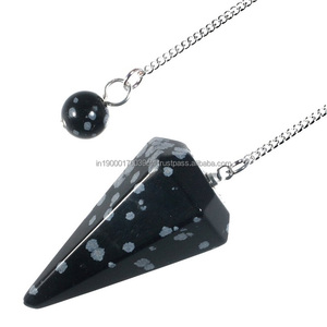 Proveedor al por mayor Cristales de piedra de ágata natural Artesanía Piedra preciosa Copo de nieve Obsidiana 6 lados A granel Chakra Reiki Péndulo para la venta - Product Image 1