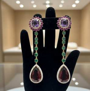 Pendientes Largos de Amatista Azul, Forma de Cojín Redonda y de Pera, Plata de Ley 925, Chapados en Oro de 18K, Precio al por Mayor - Product Image 2