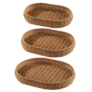 Plateau de service en osier de luxe en gros d'article décoratif pour la maison de produit de qualité supérieure avec poignées plateau de rangement de service biodégradable - Product Image 5