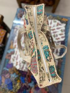 Beige Floral <b>Boho</b> Handmade Quilted Cotton Tote <b>Bag</b> Women Large Shoulder Handbag Reusable Market <b>Bag</b> Drawstring Closure - Product Image 5